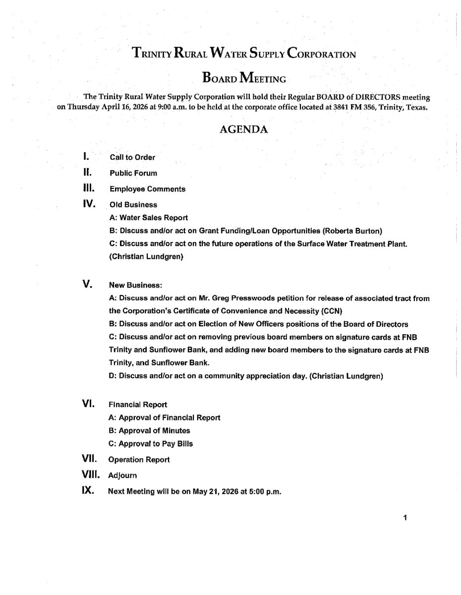 Board Meeting Agenda 4.16.26