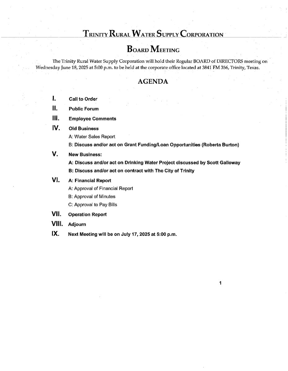 June 2025 Board Meeting Agenda